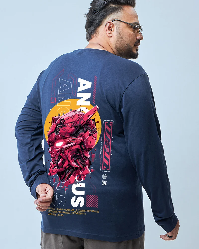 bewakoof Men's Navy Blue Anonymous Graphic Printed Plus Size T-shirt